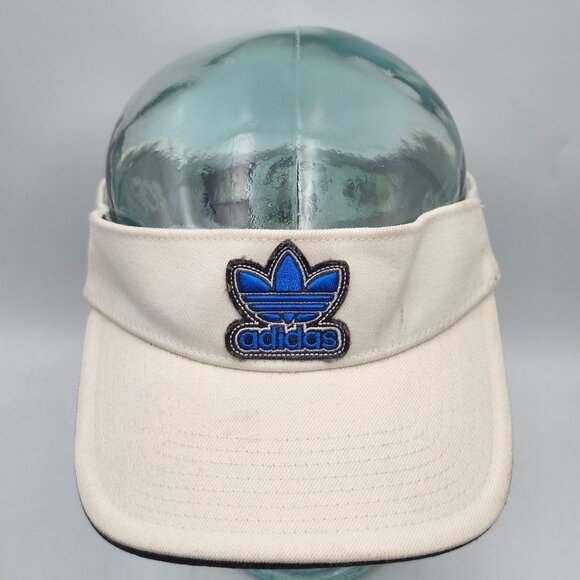 Adidas Vintage Cream Cotton Flex Visor Cap Hat Blue Embroidered Logo LG-XL - Picture 8 of 10